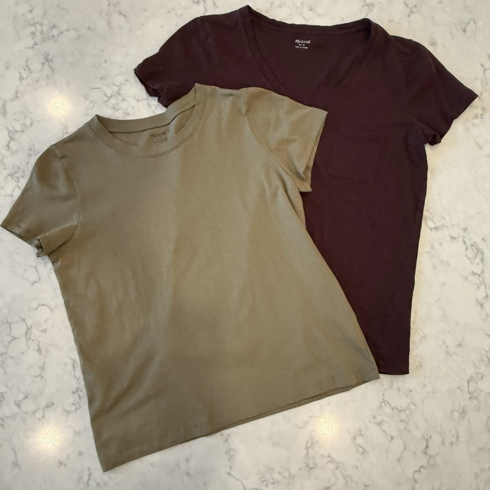 Madewell T-Shirt Lot Olive Crew Plum V-Neck Women's Small